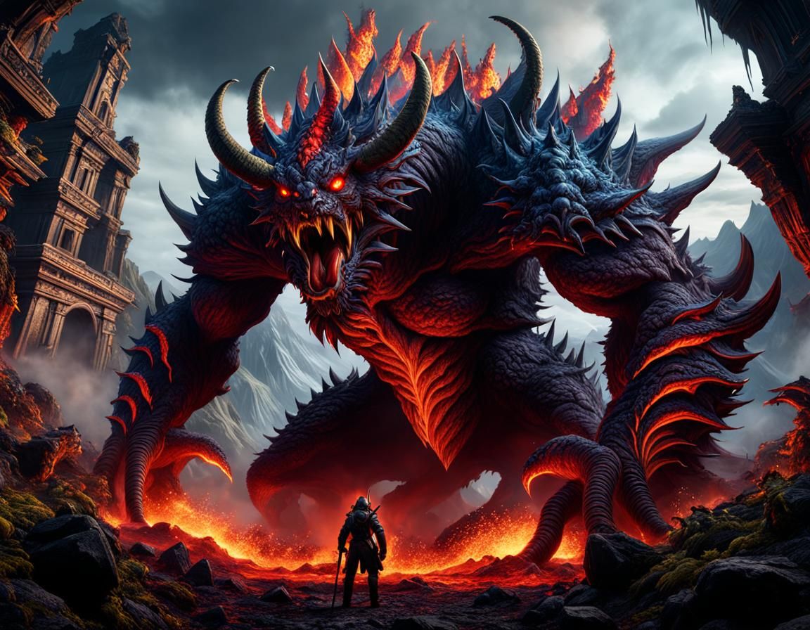 Detailed Volcano Monster Fantasy Concept Art