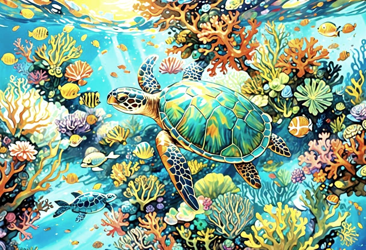Blastoise Swimming with Tortoises in Ocean