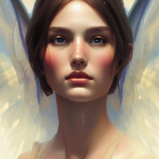Detailed Angel Portrait in Art Nouveau Style