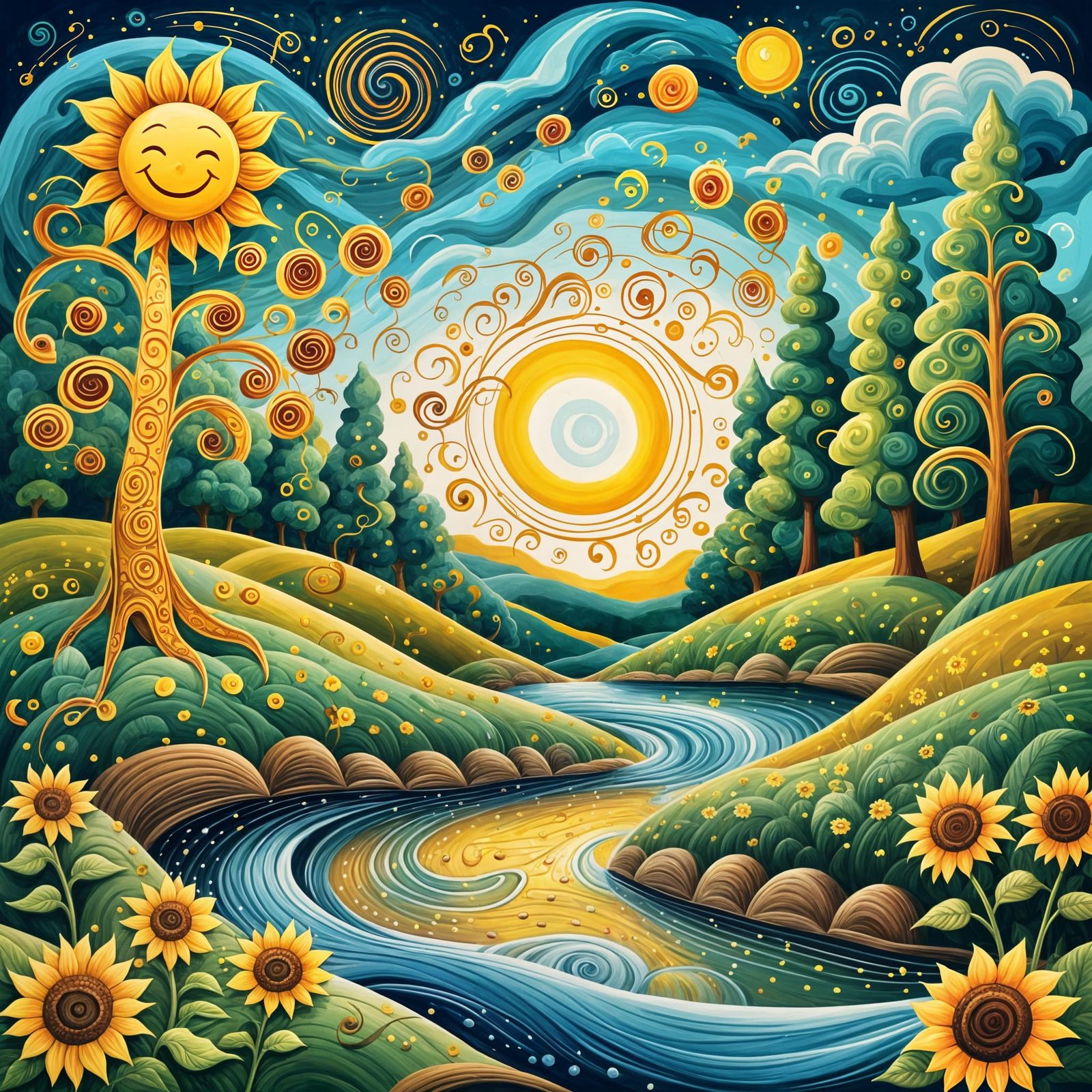 Whimsical Summer Landscape in Doodle Art Style