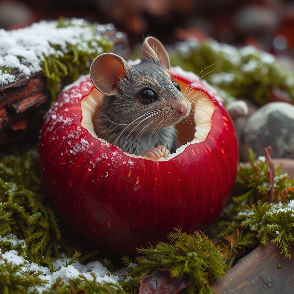 Cute Mouse in a Hollowed Red Apple