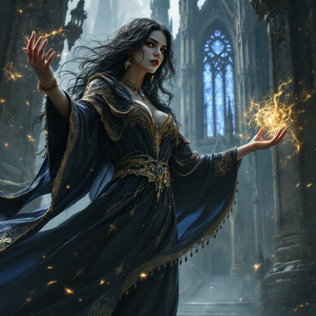 Sorceress Unleashes Dark Magic in Haunting Hyperrealistic Sc...