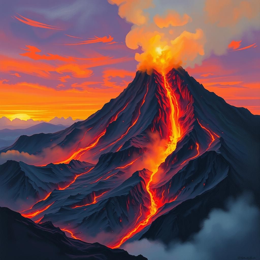 Erupting Volcano at Dusk: A Digital Masterpiece