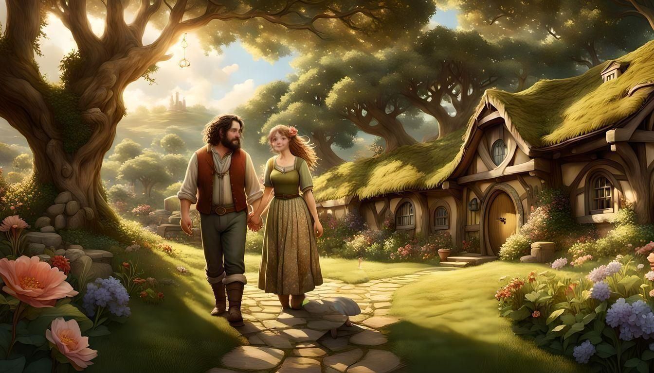 Hobbit Family Portrait in Hobbiton: 3D Anime Art