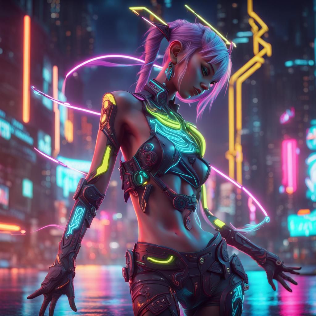 Cyberpunk Elf Dancing in Neon Tron Style