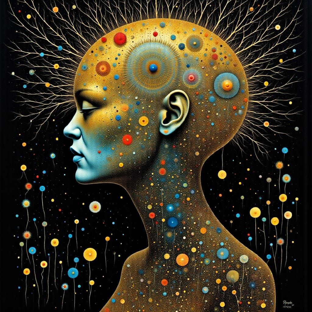 Surreal Lady in Dark Psychedelic Bloom