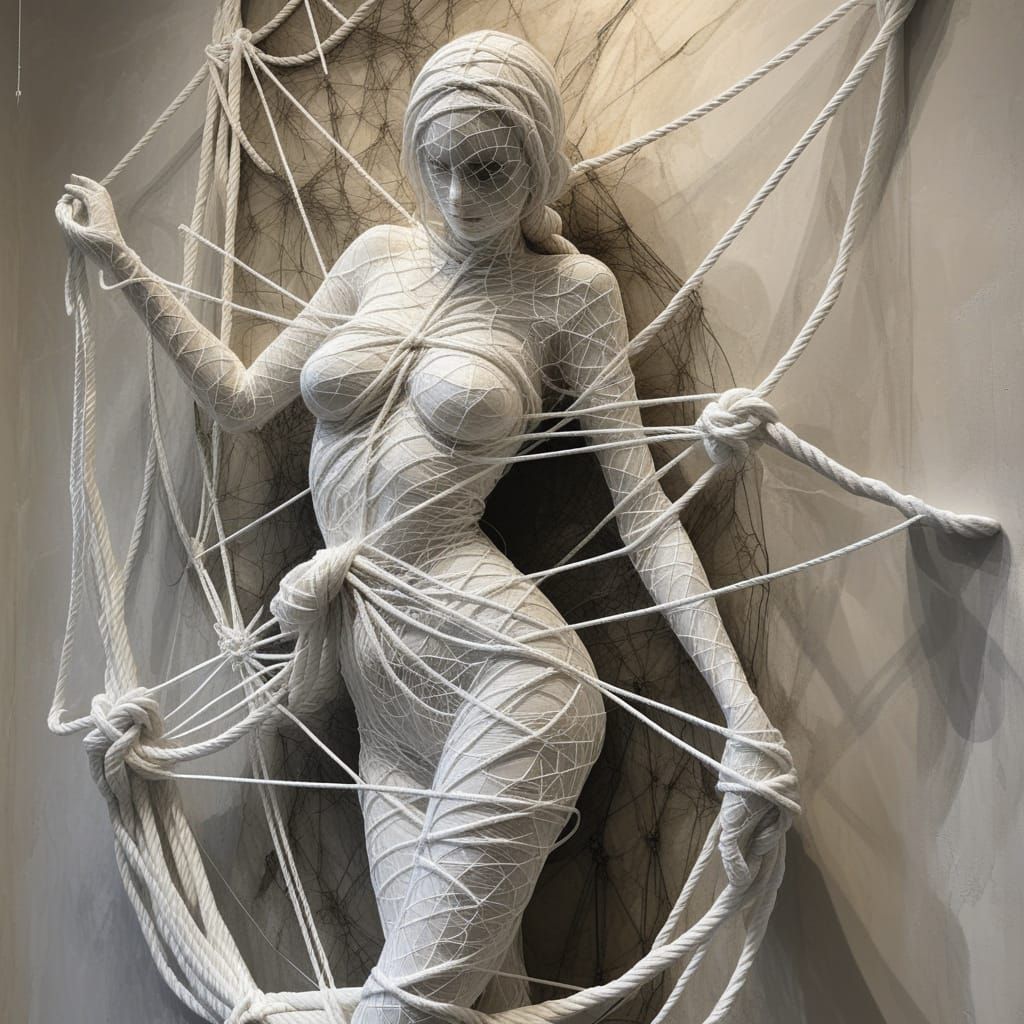 Abstract Rope Sculpture of Female Figure and Spiderweb