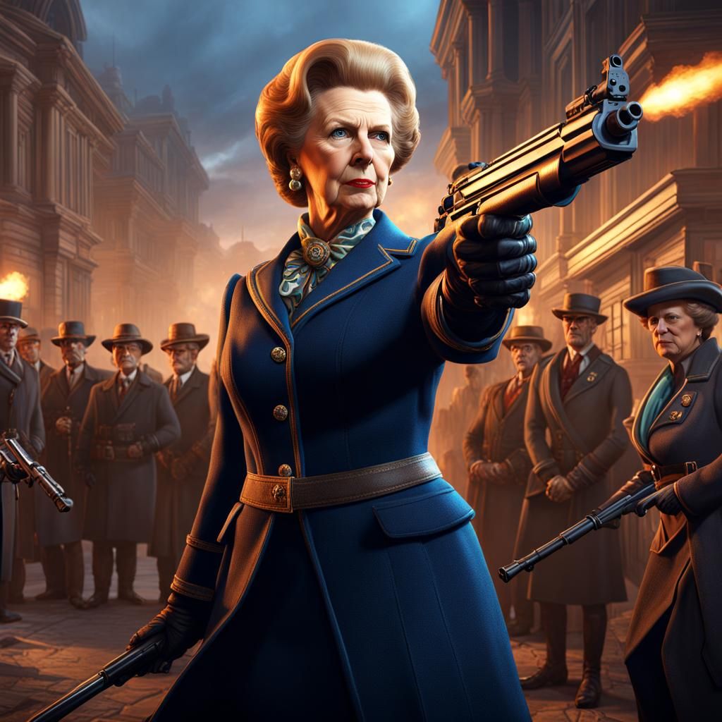 Thatcher Aiming Gun: Detailed Matte Painting