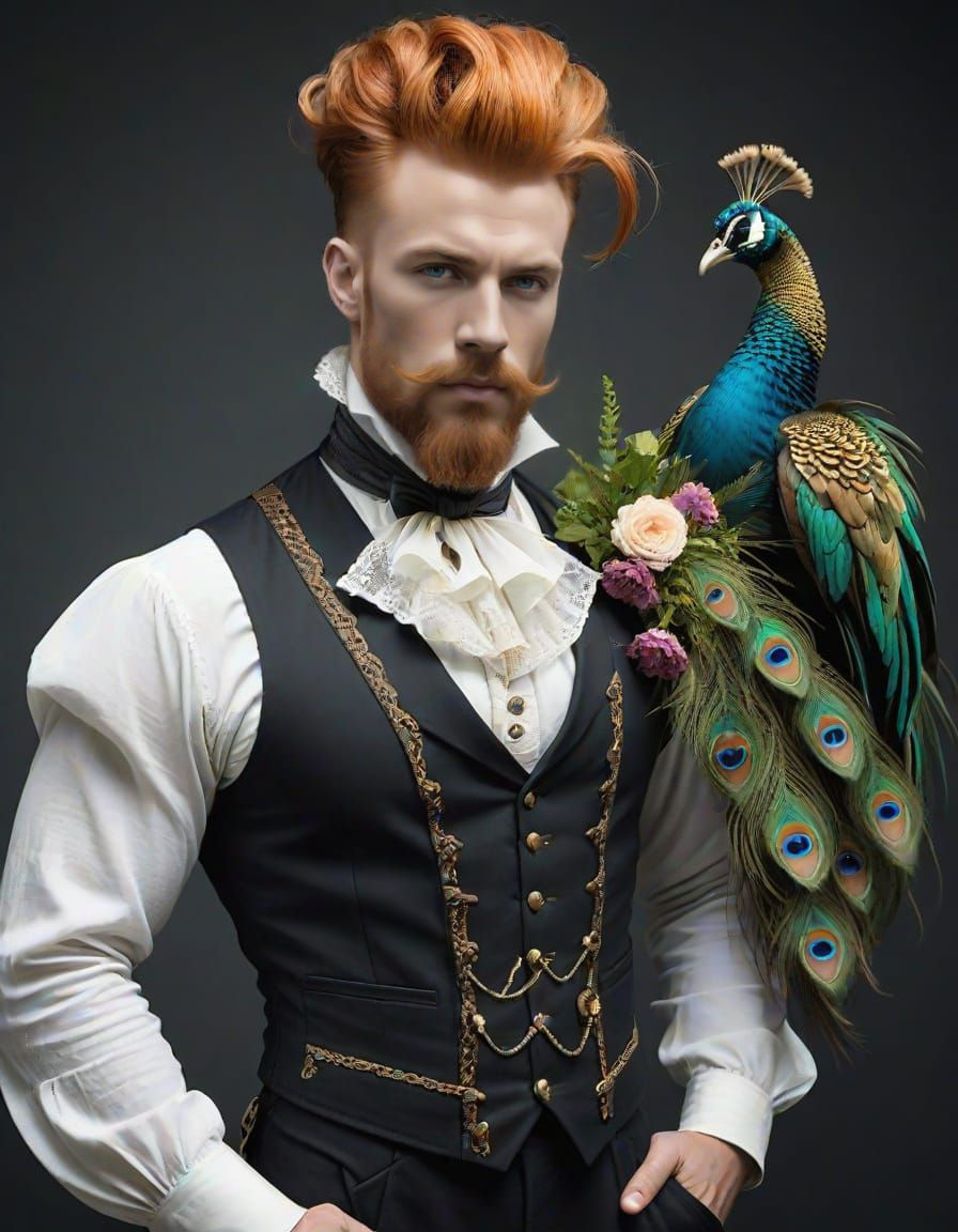Steampunk Gentleman with Elaborate Ginger Pompadour