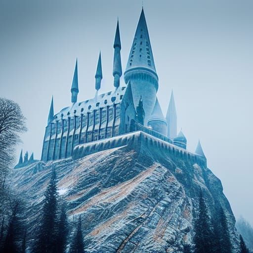 Hogwarts Castle in Misty Winter Morning