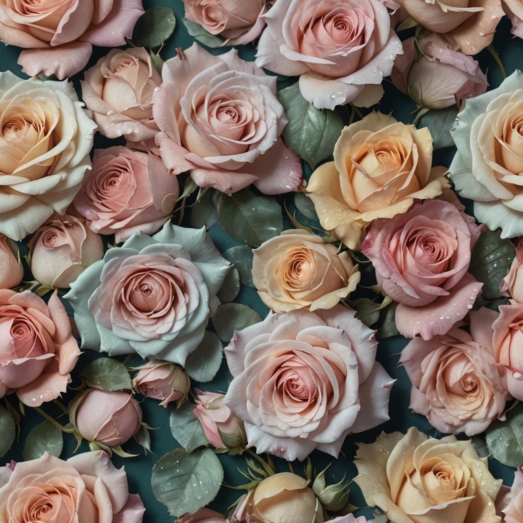 Pastel Roses in Fantasy Art Nouveau Style