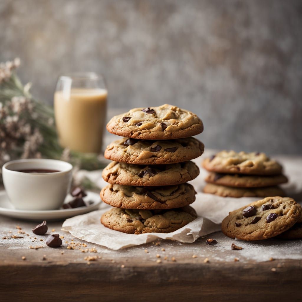 Golden Brown Chocolate Cookie on Rustic Wooden Table