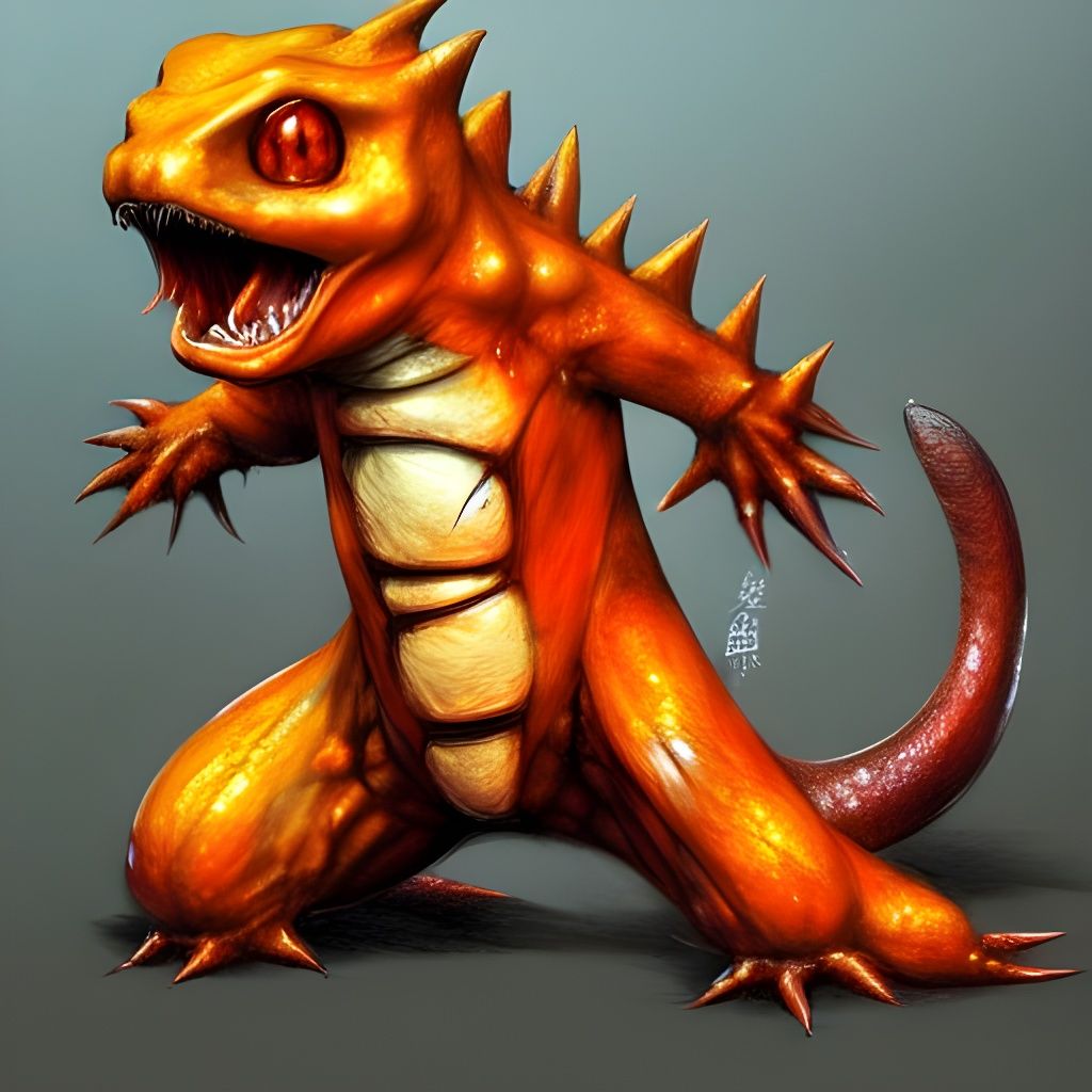 Charmander by Yasushi Nirasawa: Hyperdetailed Matte Painting