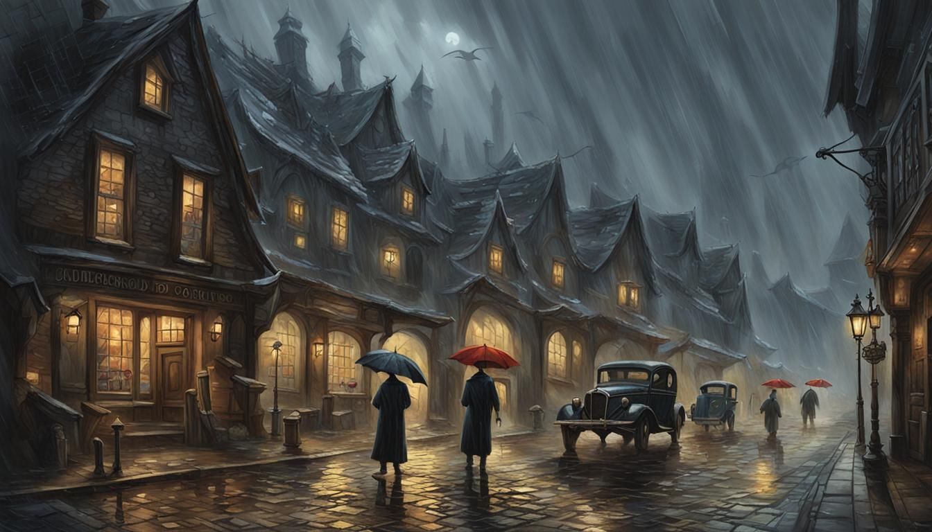 Umbrella Mystery in Drizzlewood: Digital Art