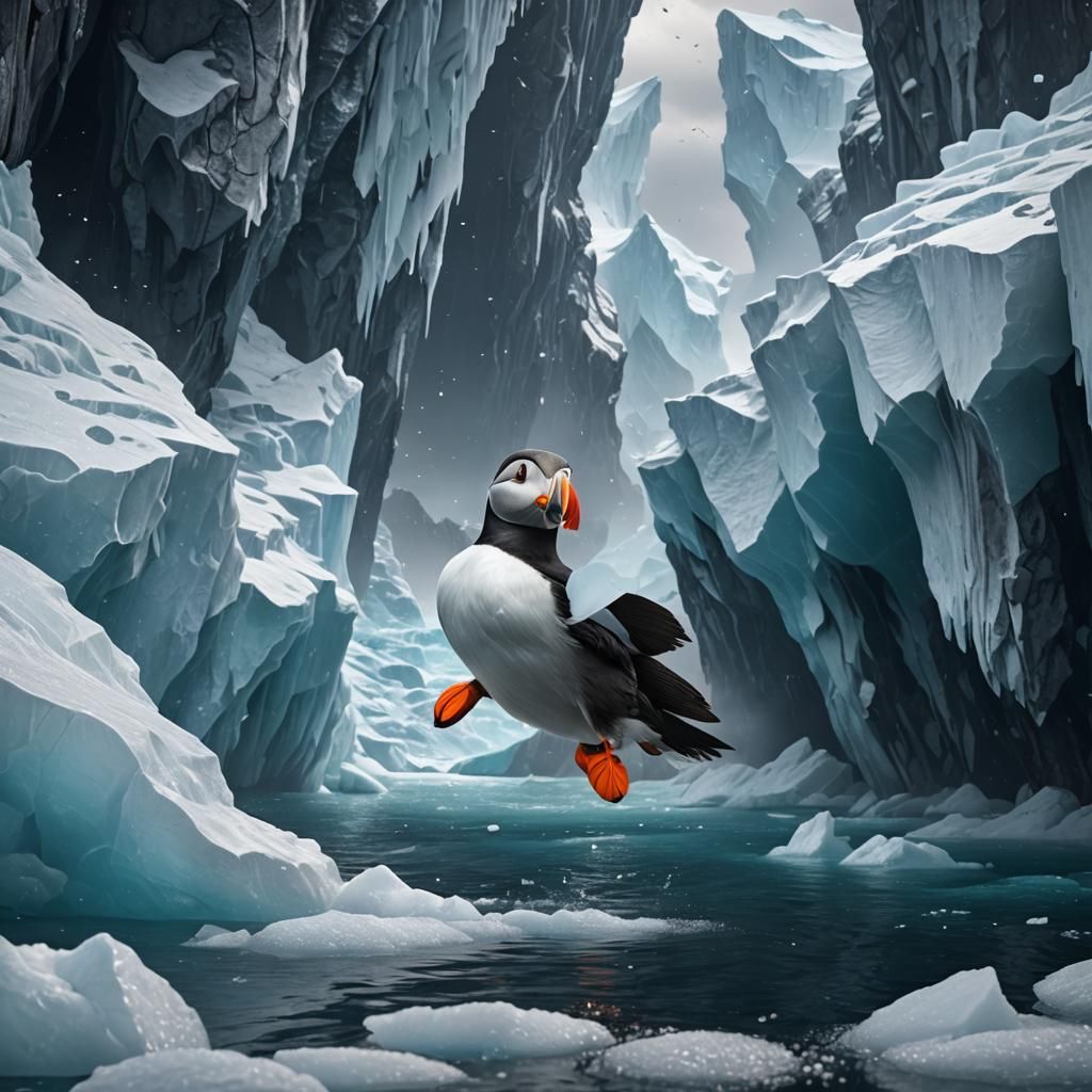Puffin on Iceberg: Detailed Fantasy Concept Art