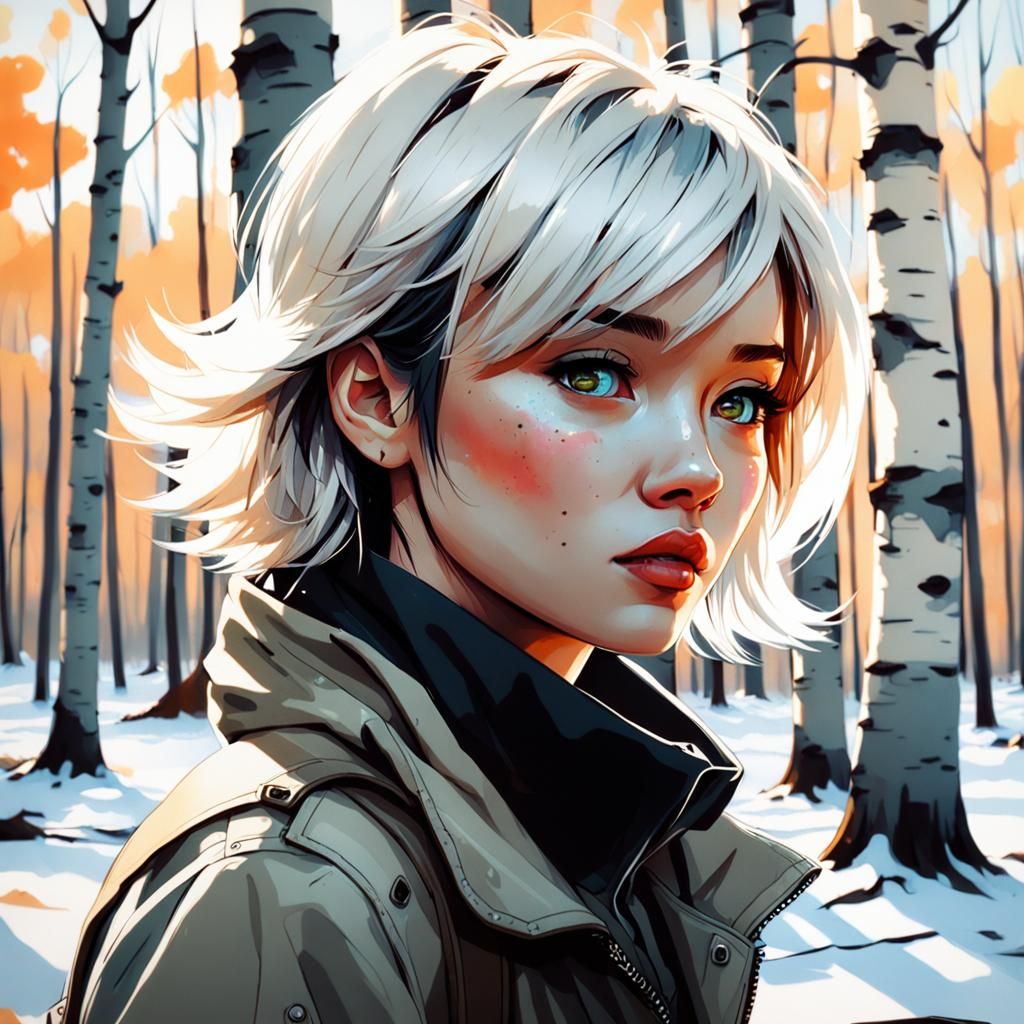 Girl Finds Kitten: Photorealistic Ink Painting in Noir Style