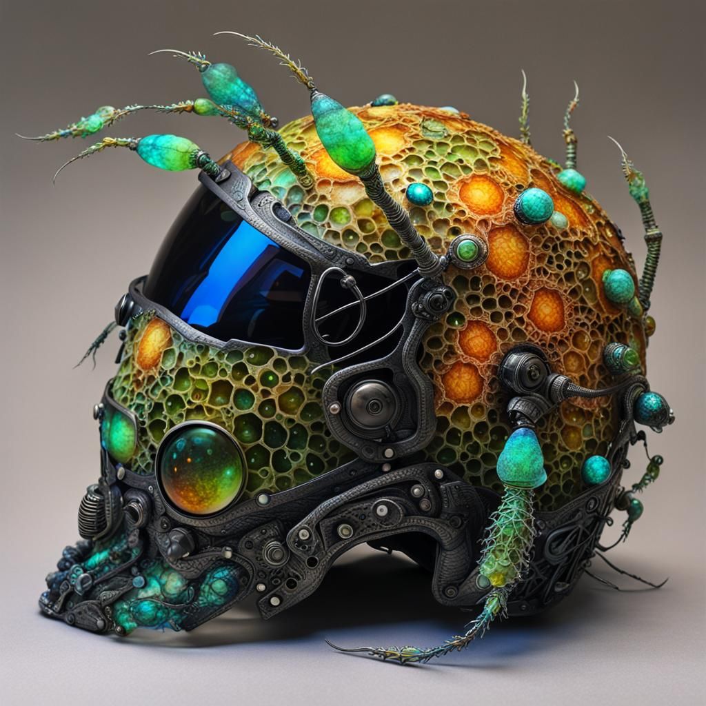 Intricate Biopunk Insectoid Helmet in Alcohol Ink
