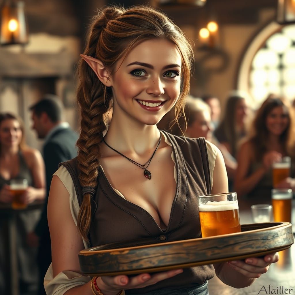 Medieval Tavern Maiden with Joyful Expression