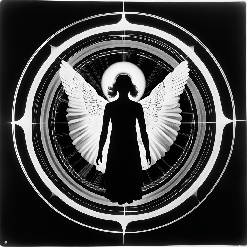 Monochrome Angel Photogram with Rayograph Effect