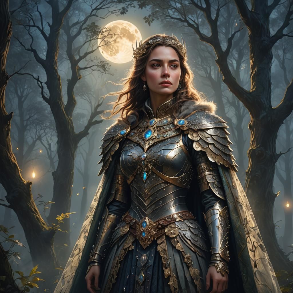 Regal Woman in Misty Forest: Fantasy Digital Art