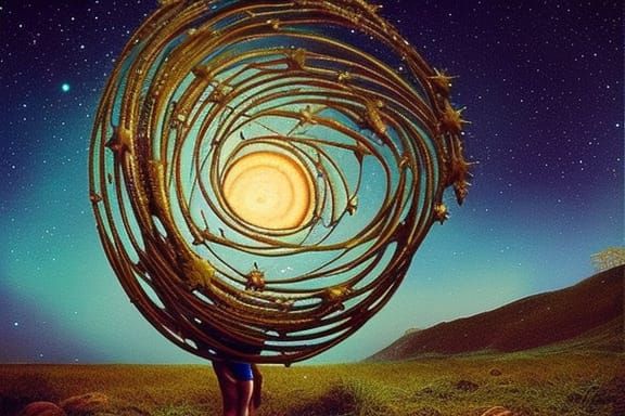 Celestial Woman in Starry Night Surreal Fairytale