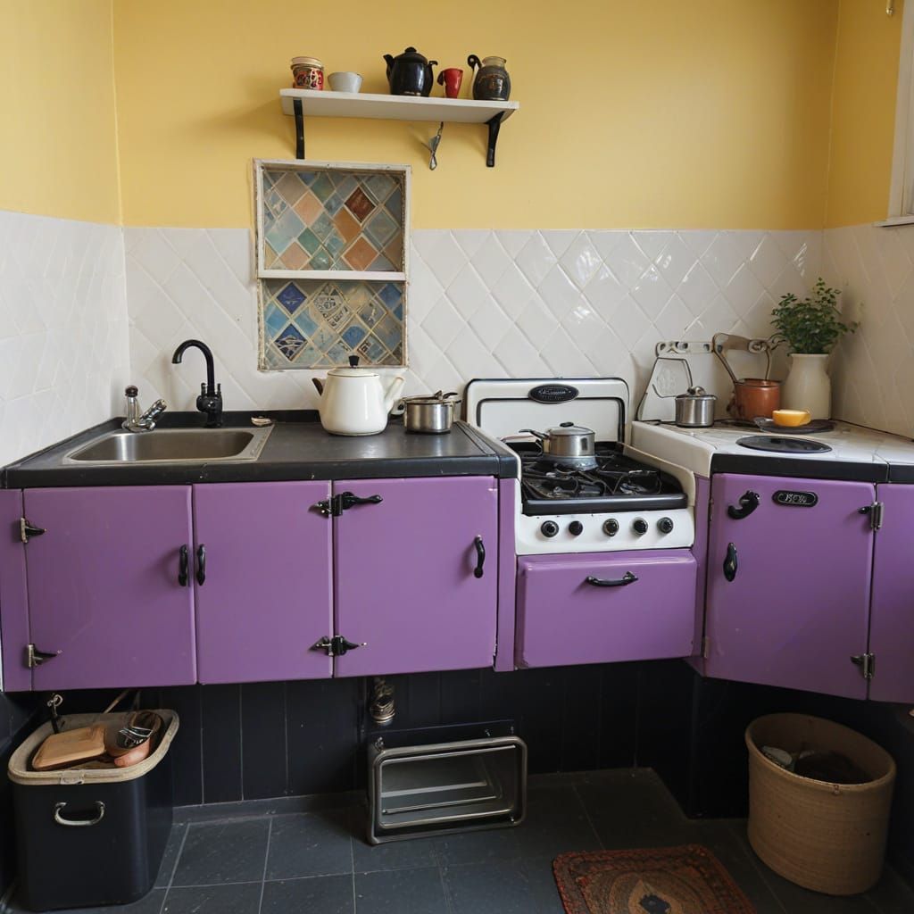 Cozy 1950s Kitchen with Retro Details and Cat