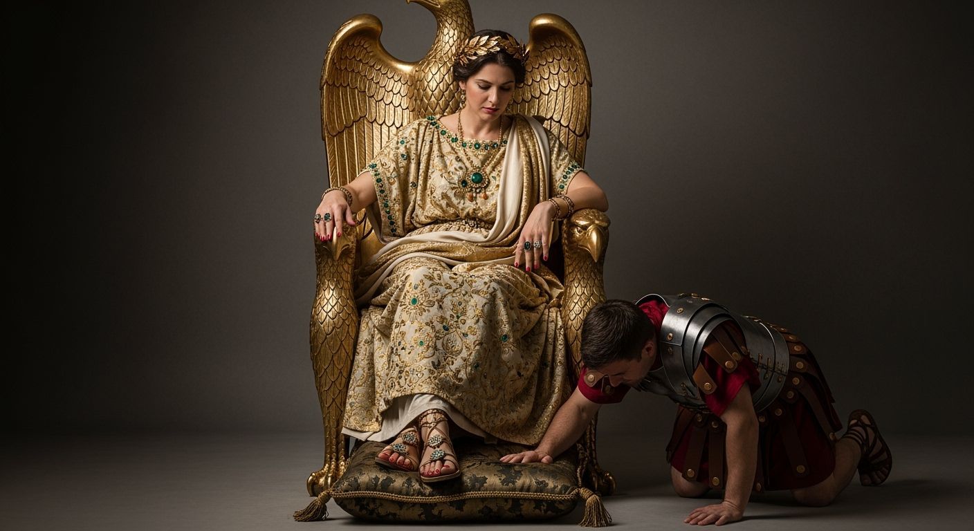 Regal Roman Empress on Gold Throne, Professional Photography