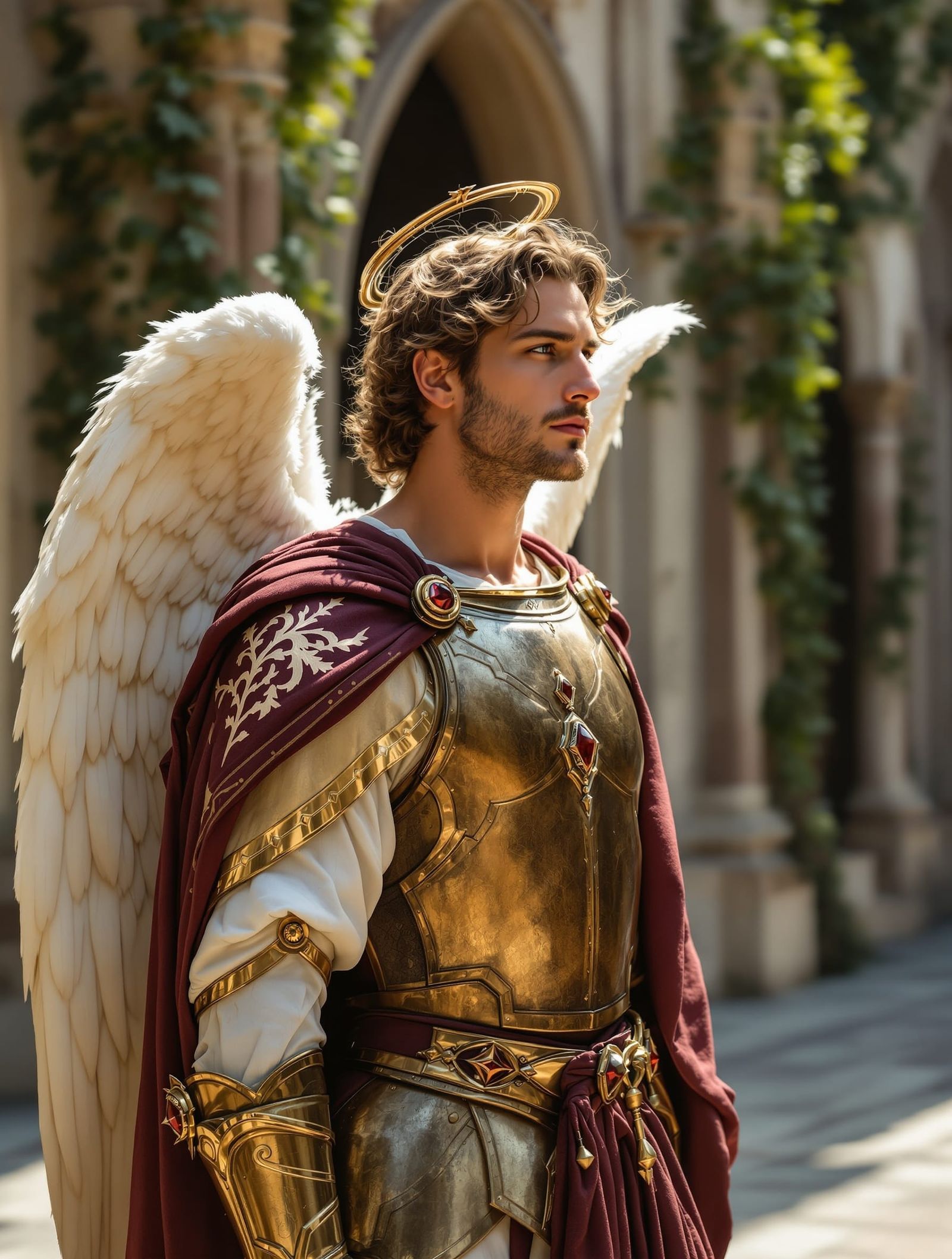 Archangel in Gothic Cathedral, Realistic Lighting