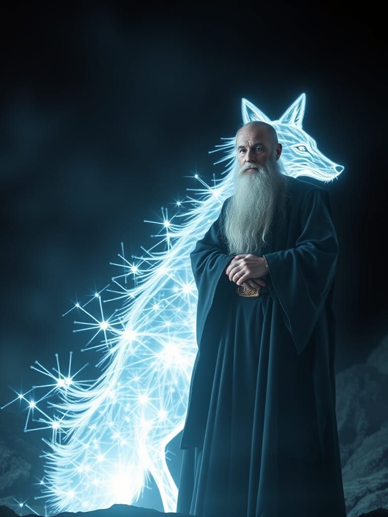 Wizard and Fox of Light in Dark Fantasy