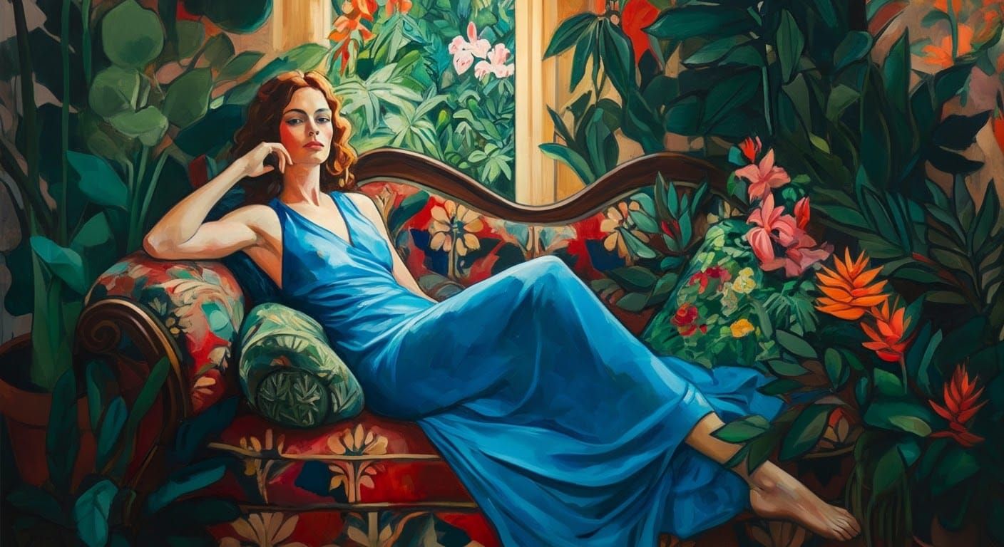 Woman in Blue Dress, Fauvist Painting Style