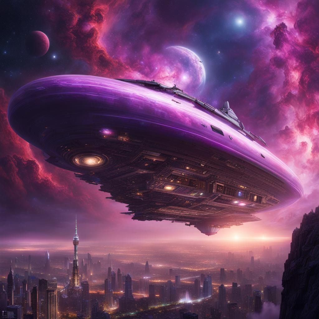 Massive Spaceship in Nebula: Hyperrealistic 8K Artwork