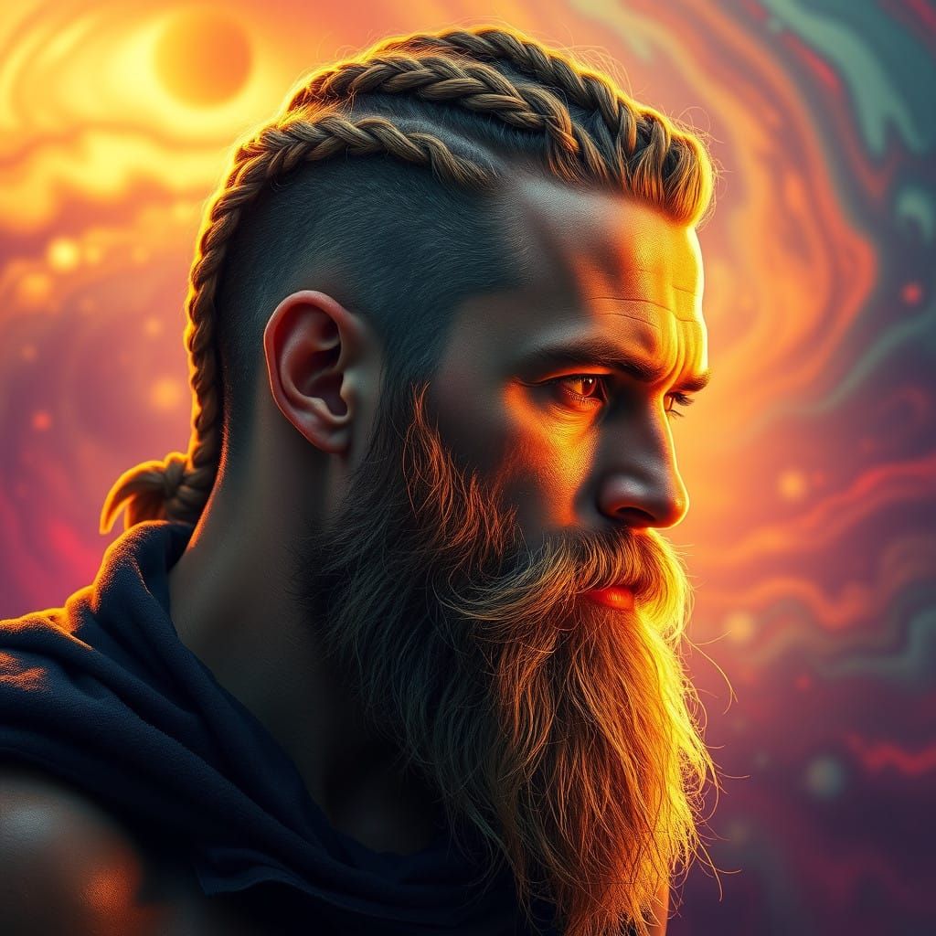 Chiseled Man in Vibrant Dreamlike Atmosphere