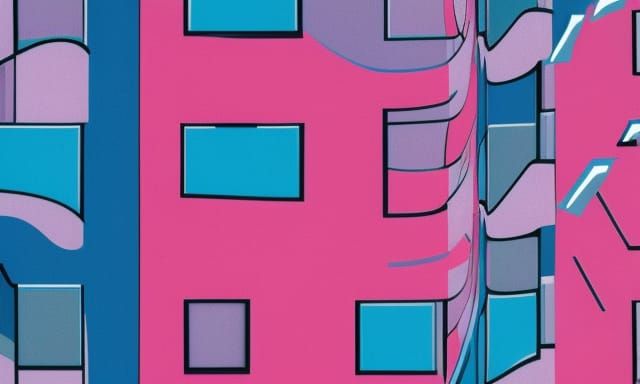 Abstract Comic Buildings in Pink and Blue