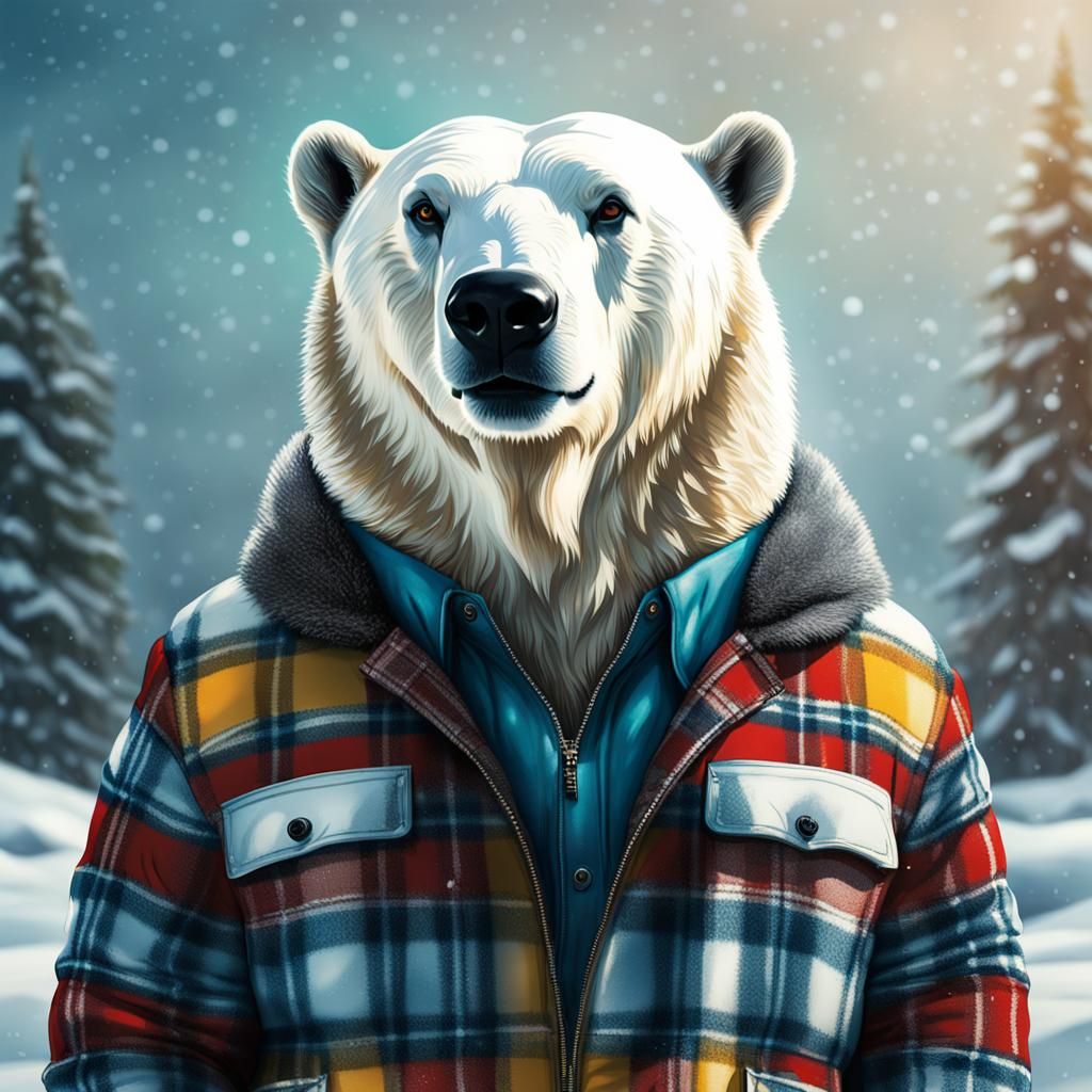Polar Bear Fashionista in Snowy Scene