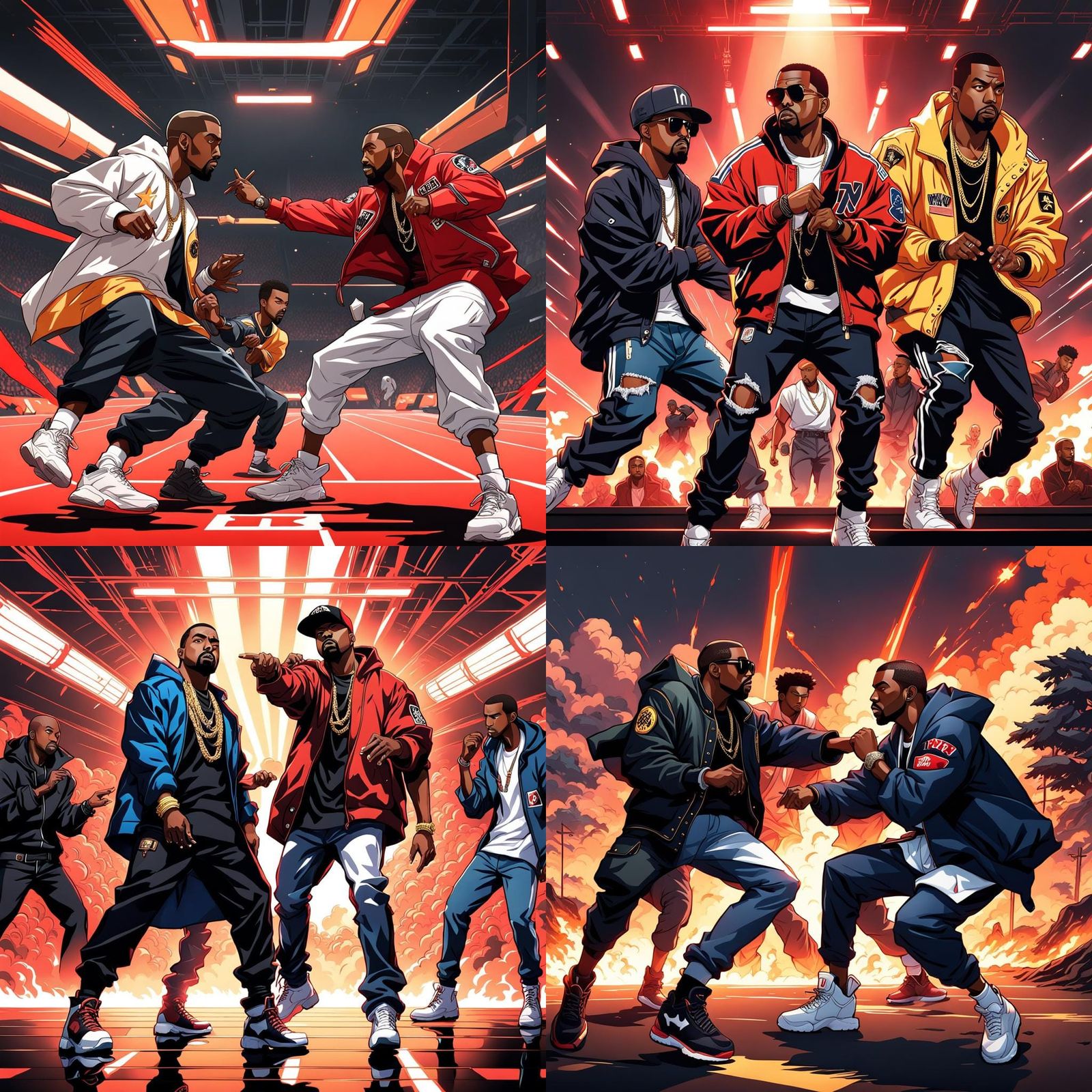 Stylized Anime Fight Scene with Three Men