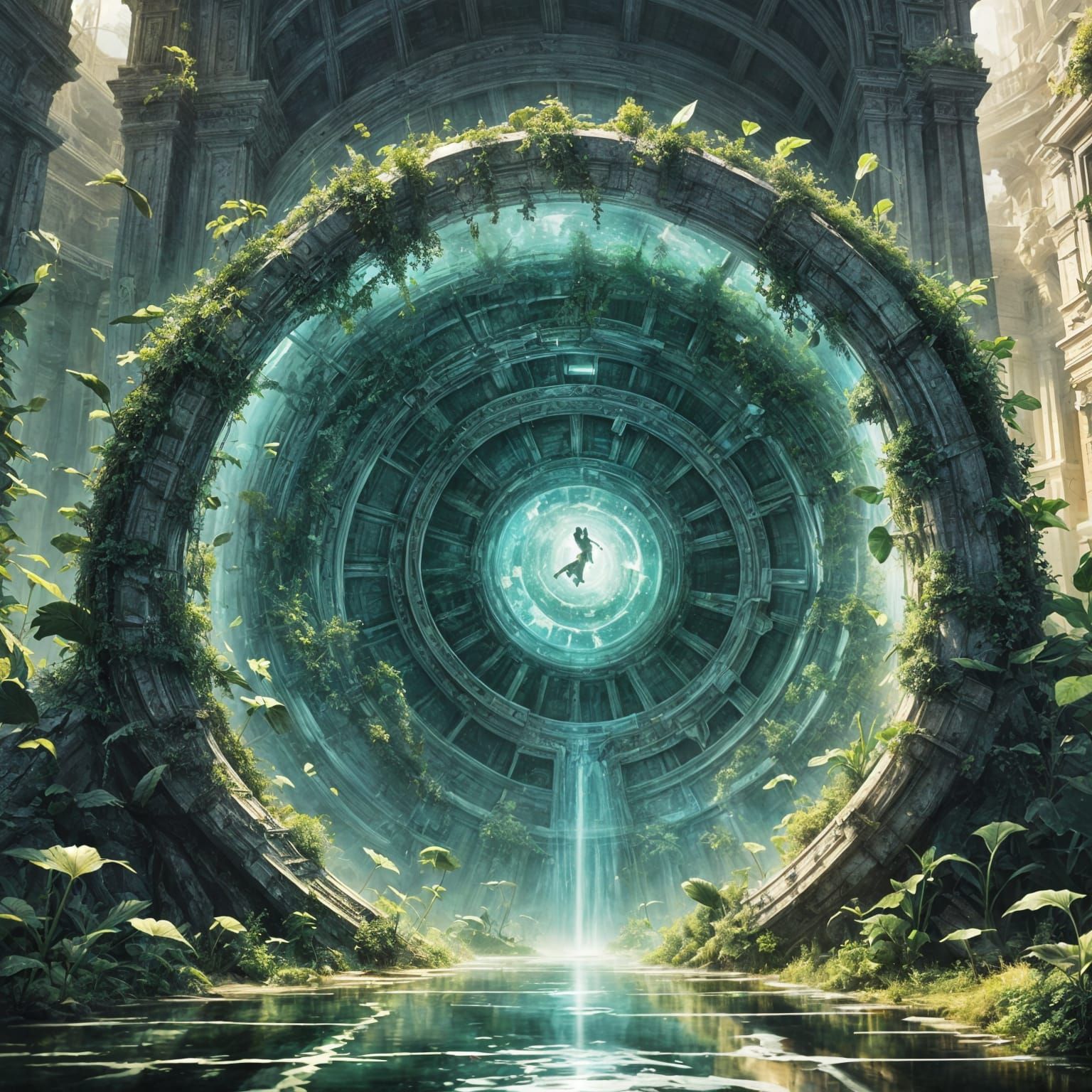 Emerald Portal in Overgrown Ancient Temple Ruins