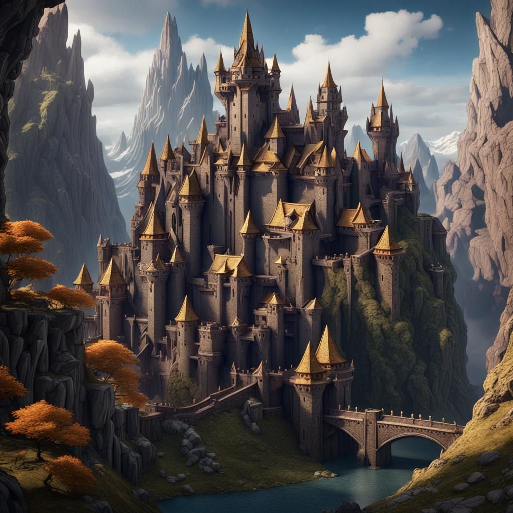 Dwarven Mountain Kingdom Castle: Detailed Matte Painting