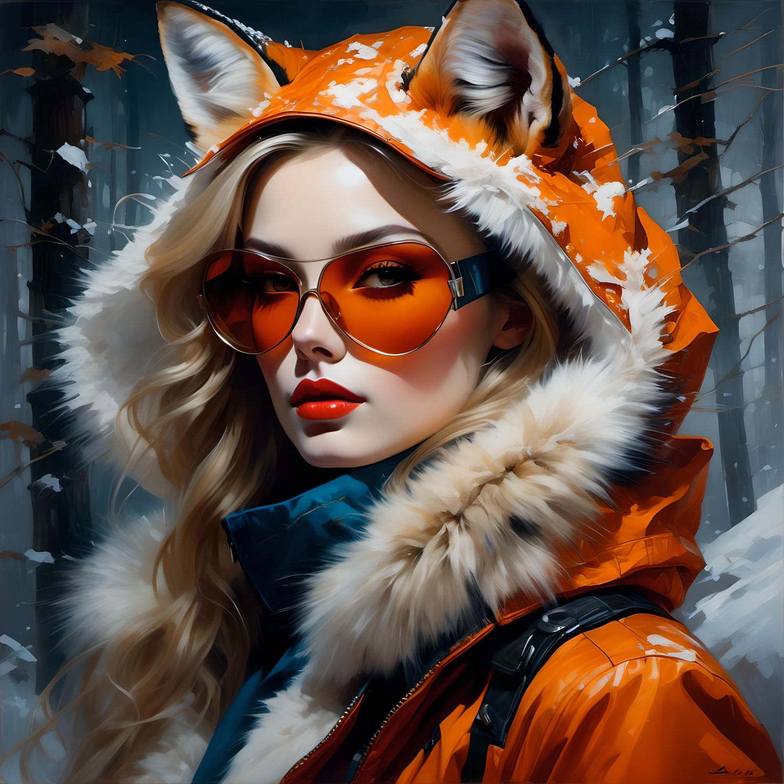 Fox Woman Portrait in Forest, Detailed Art