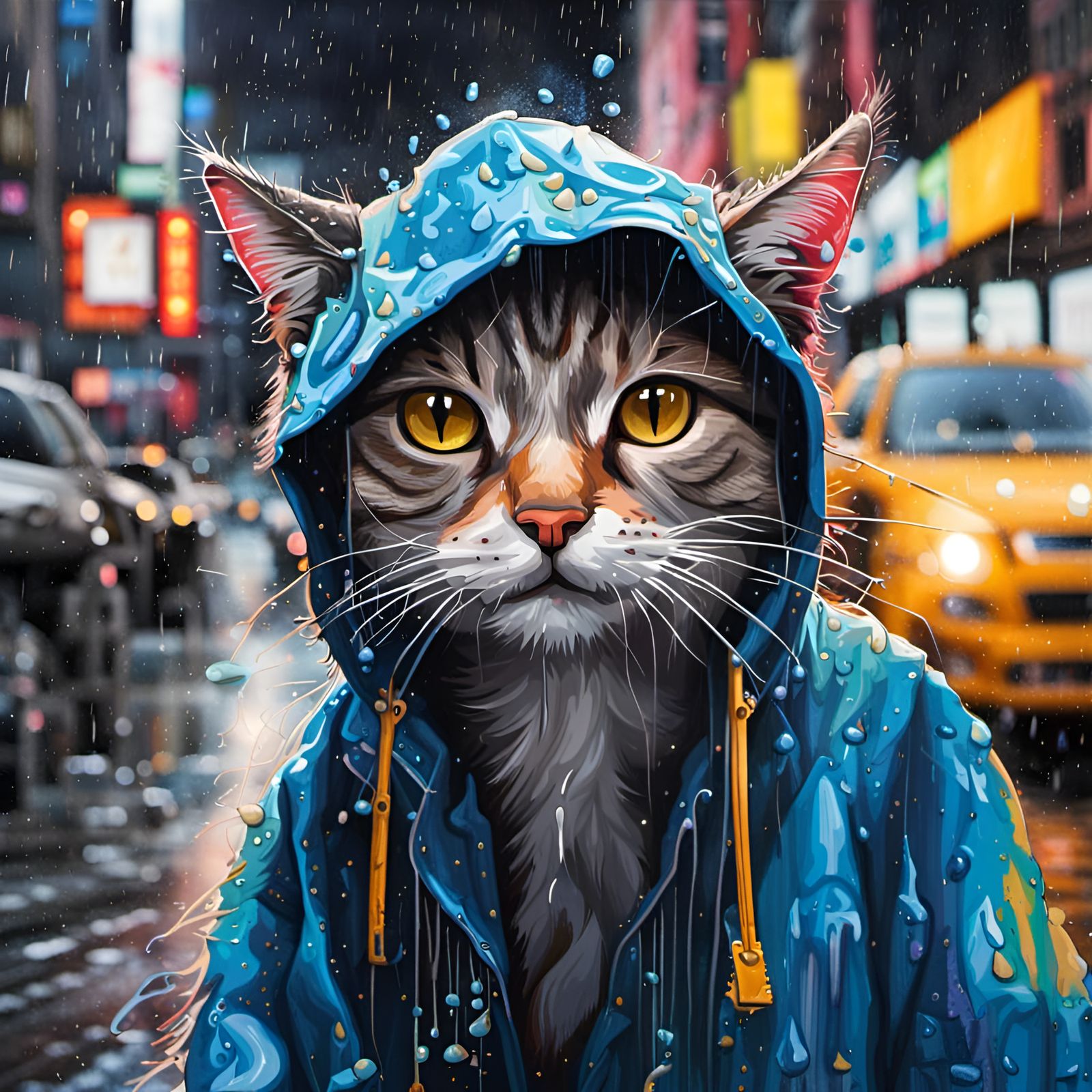 Cat in Blue Raincoat, New York Graffiti Art