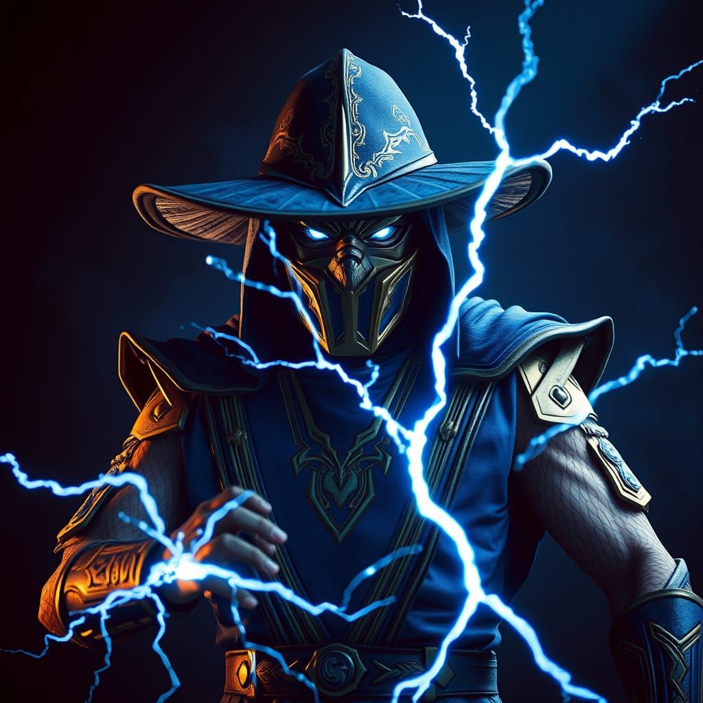 Powerful Raiden in Epic Blue and Gold Attire