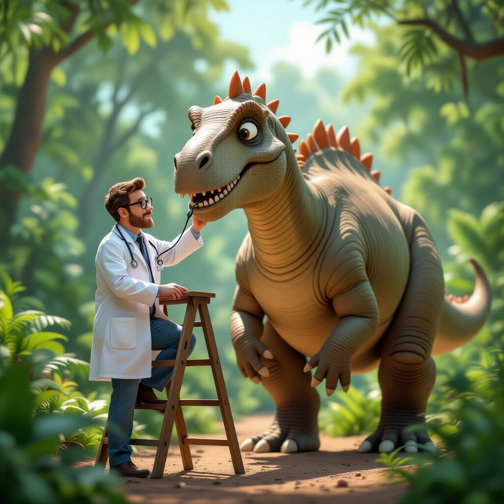 Vet Listens to Brontosaurus Lungs in Jurassic Jungle
