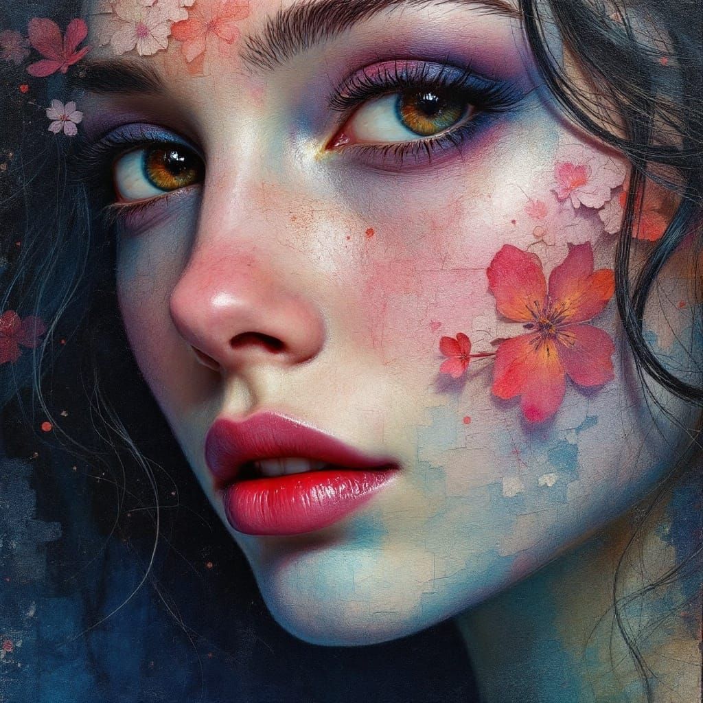 Ethereal Portrait of a Woman's Face in Dreamy Pop Surrealism...