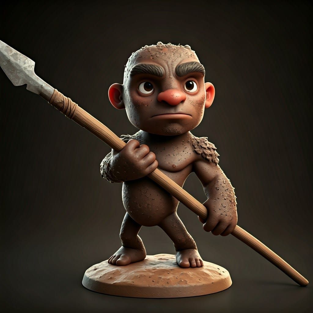 Clay Figure with Spear in Caricature Style