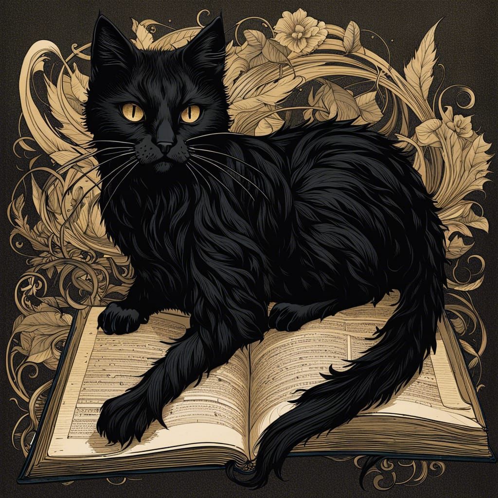 Magical Black Cats Diagram in Fantasy Art Style