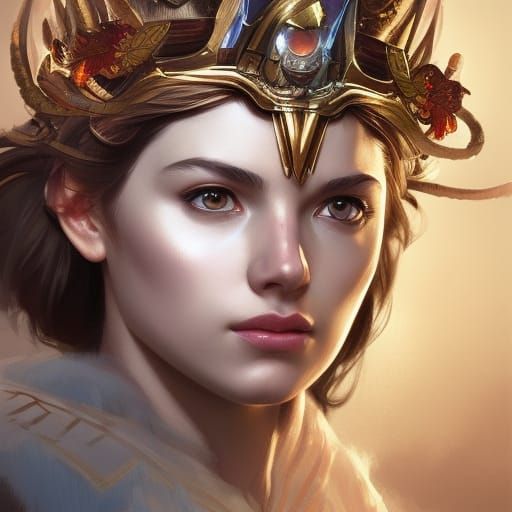Athena Portrait with Owl Crown in Art Nouveau Style