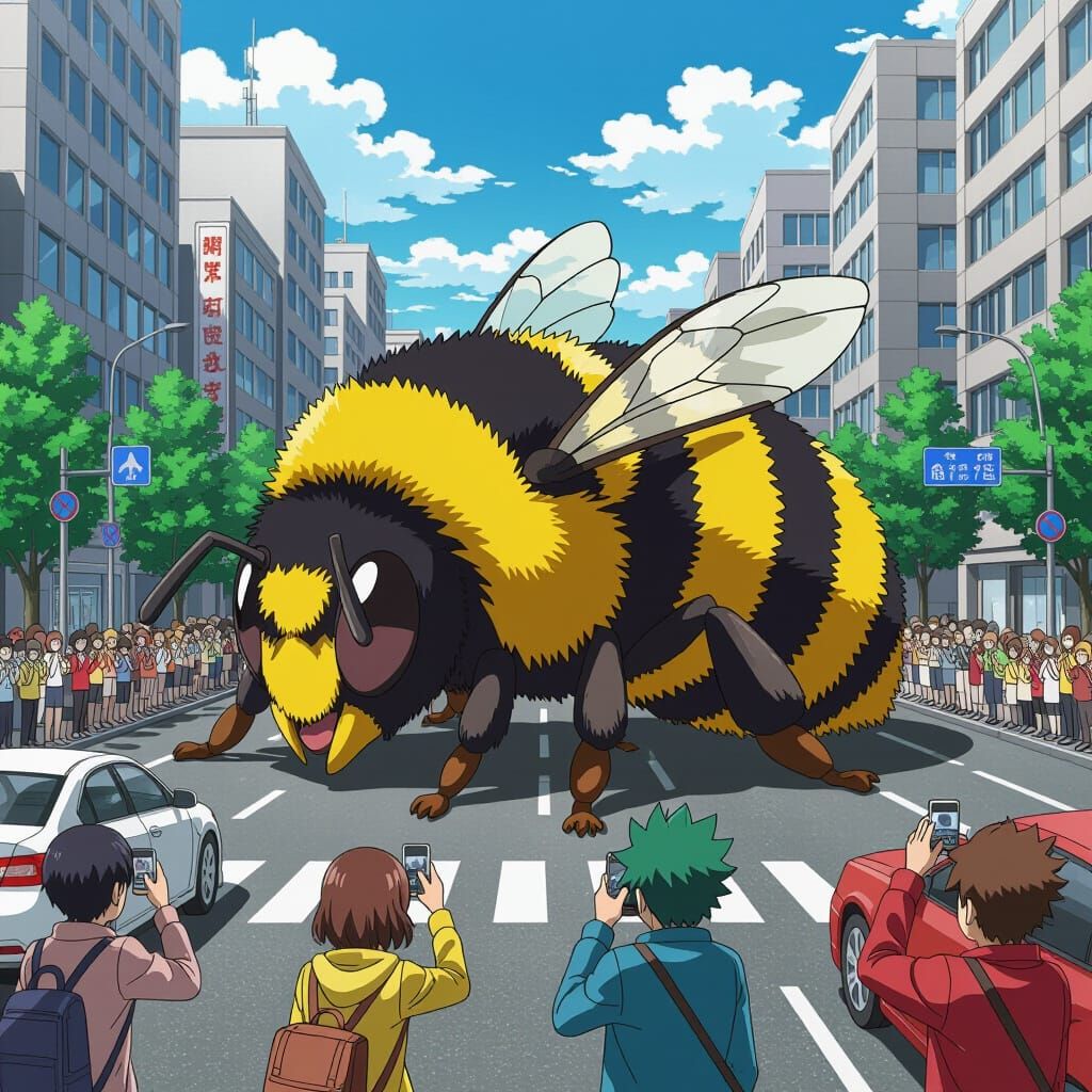 Gigantic Bumblebee Sleeps in City, Manga Scan Style