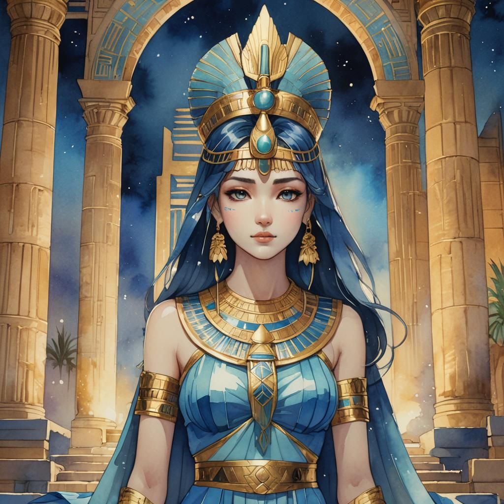 Anime Goddess Maat in Watercolor Style