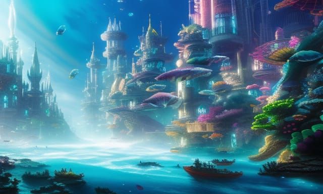 Mystical Underwater City in Anime Style