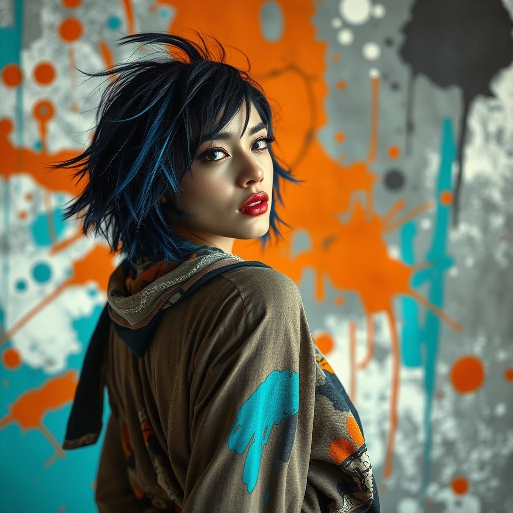 Model in Abstract Splashes, Rothko and Pollock Inspired