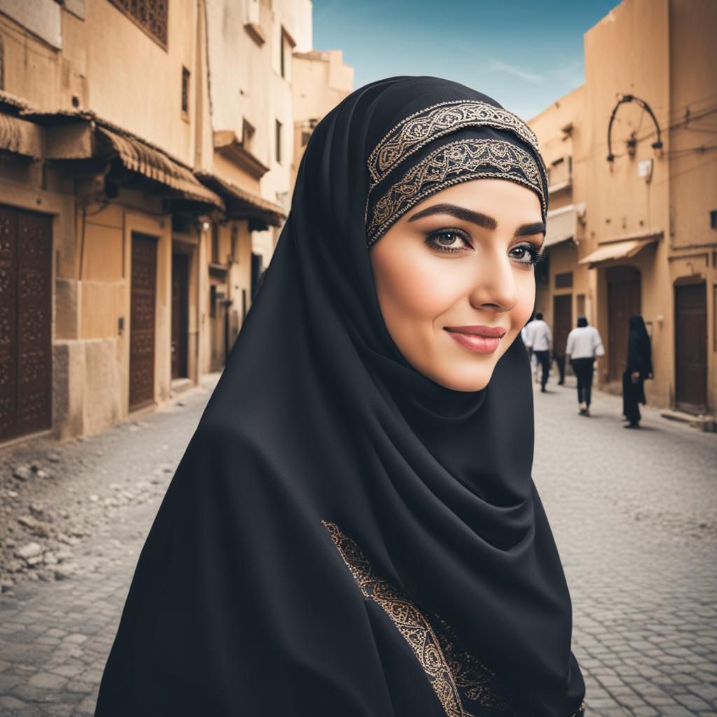 Beautiful Woman in Hijab in Urban Setting